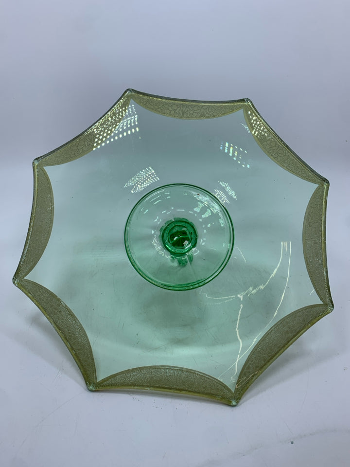 VTG GREEN GLASS TIDBIT SERVER.