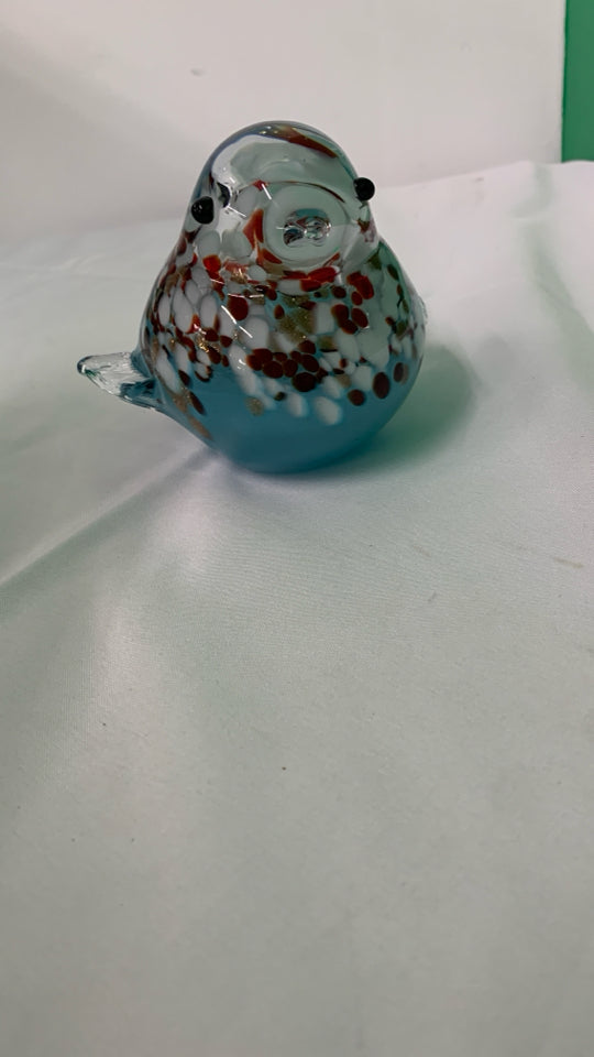 LIGHT BLUE AND RED GLASS BIRD.
