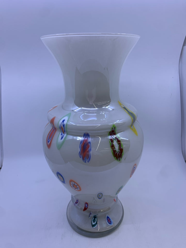 WHITE ABSTRACT COLORED LARGE VASE.