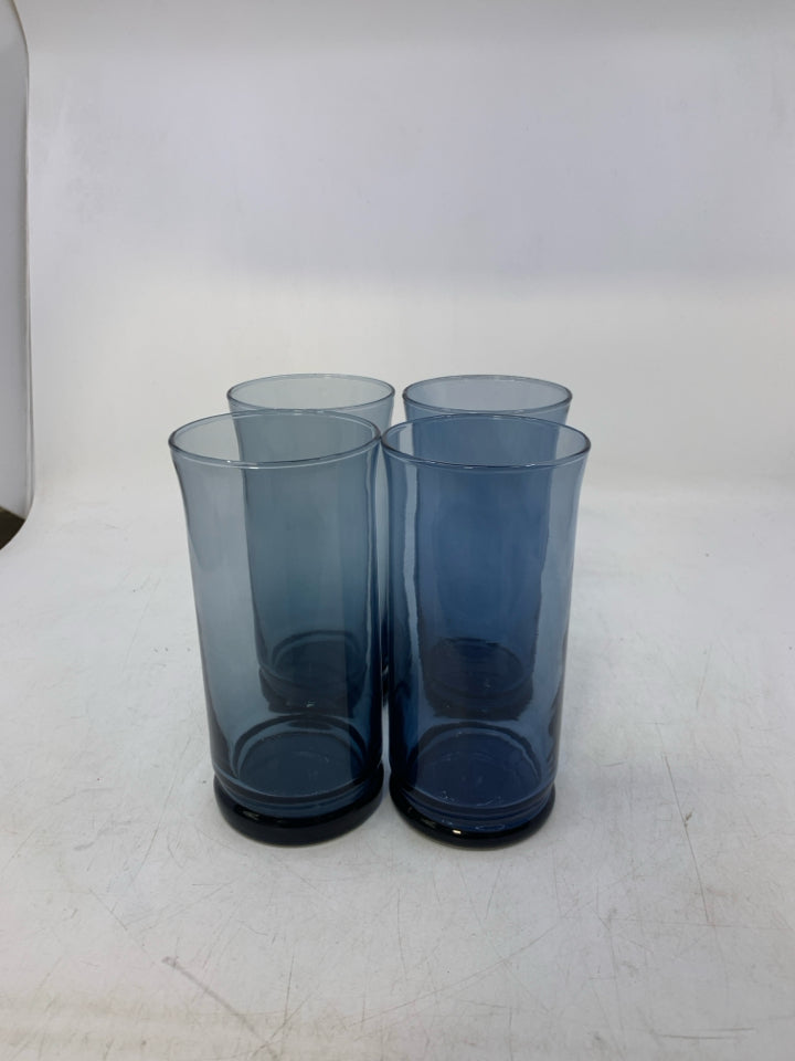 4 DARK BLUE WATER GLASSES.