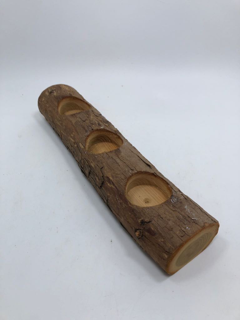 WOODEN LOG CANDLE HOLDER.