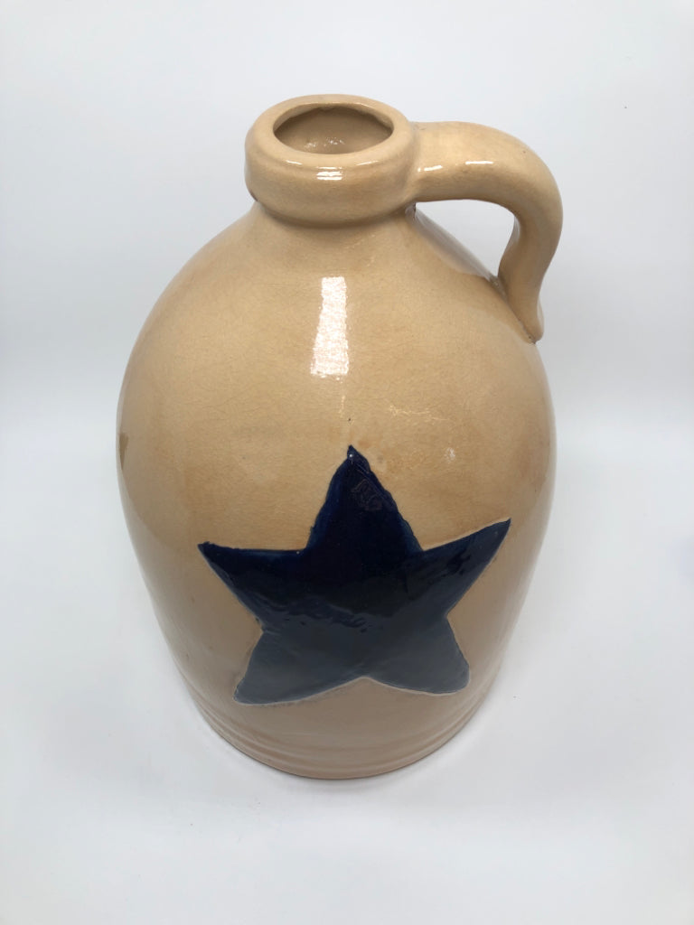 PRIMITIVE BLUE STAR CERAMIC JUG.
