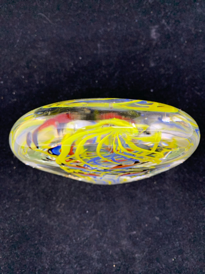DOLPHINS INSIDE HEAVY GLASS PAPERWEIGHT.