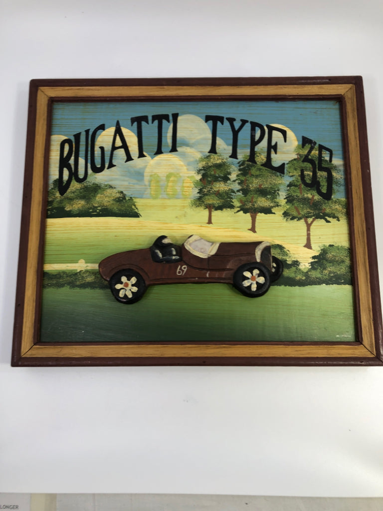 BUGATTI TYPE 35 WOODEN WALL HANGING.