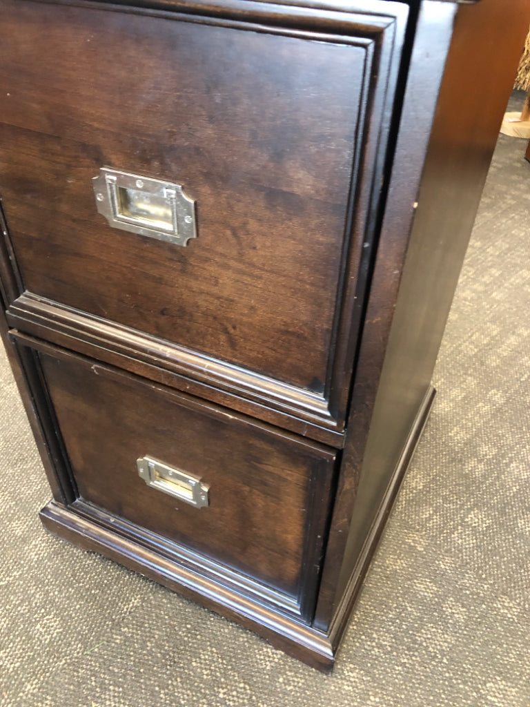 DARK WOOD 2 DRAWER FILING CABINET.