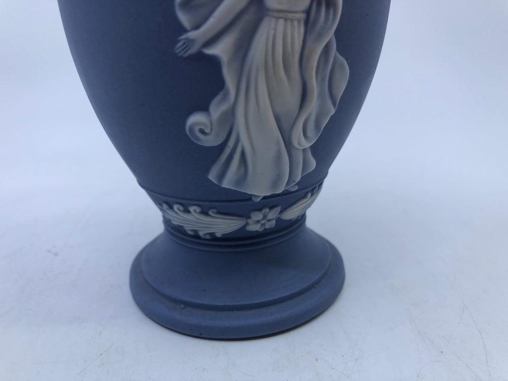 MATTE BLUE EMBOSSED GIRL URN/VASE- JAPAN.