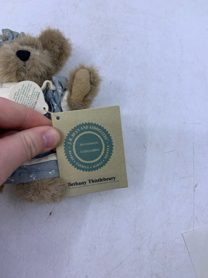 MINI BROWN BEAR W/ BLUE WHITE DRESS BOW IN EAR BOYDS BEAR.