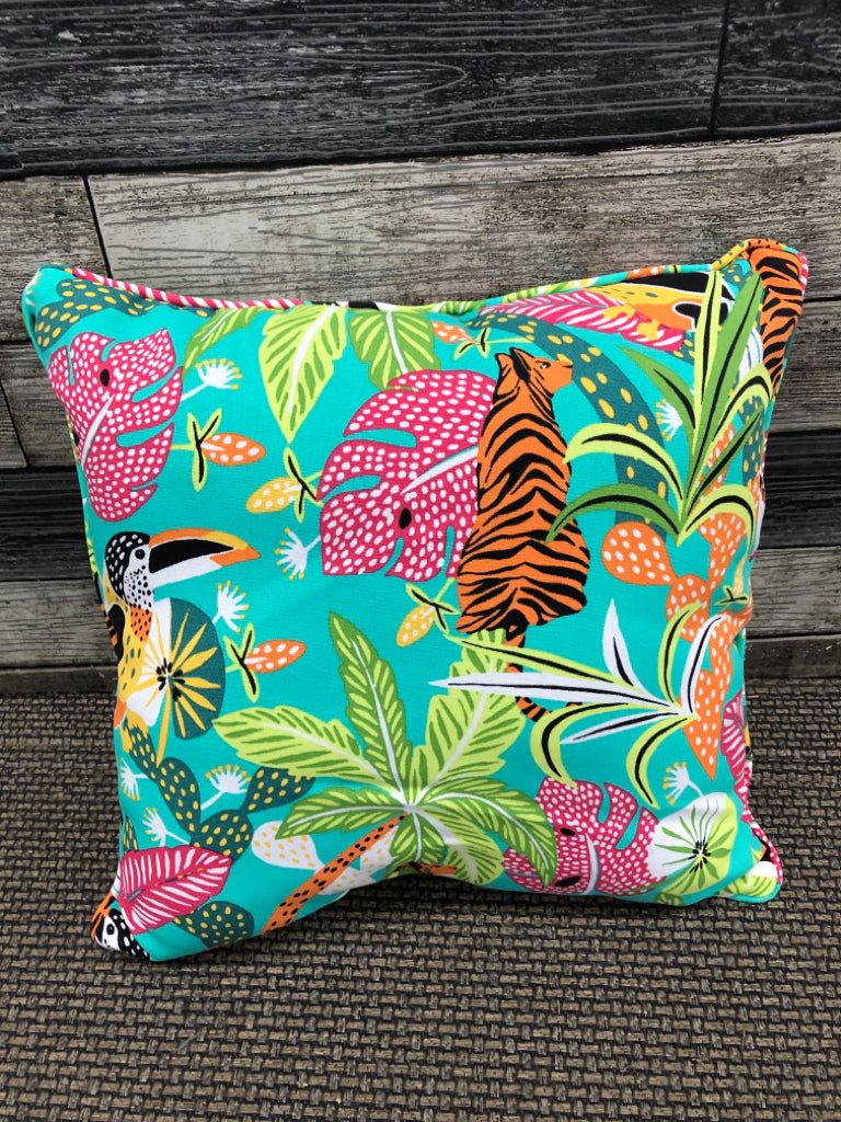 COLORFUL TIGER & PALM TREE PILLOW.