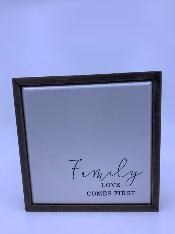 "FAMILY LOVE" BLACK LETTERS WHITE BACK GROUND WALL ART.