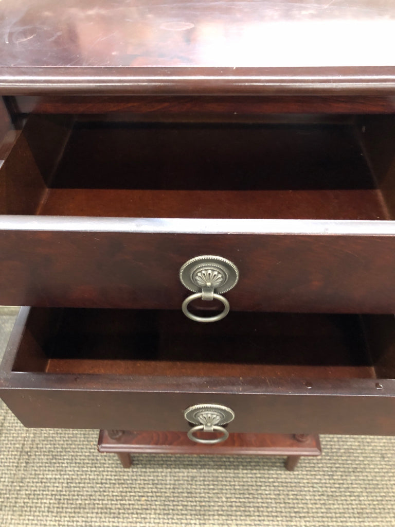 DARK BROWN 2-DRAWER NIGHT STAND.