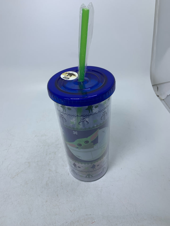 NEW NAVY BLUE BABY YODA PLASTIC TUMBLER CUP.