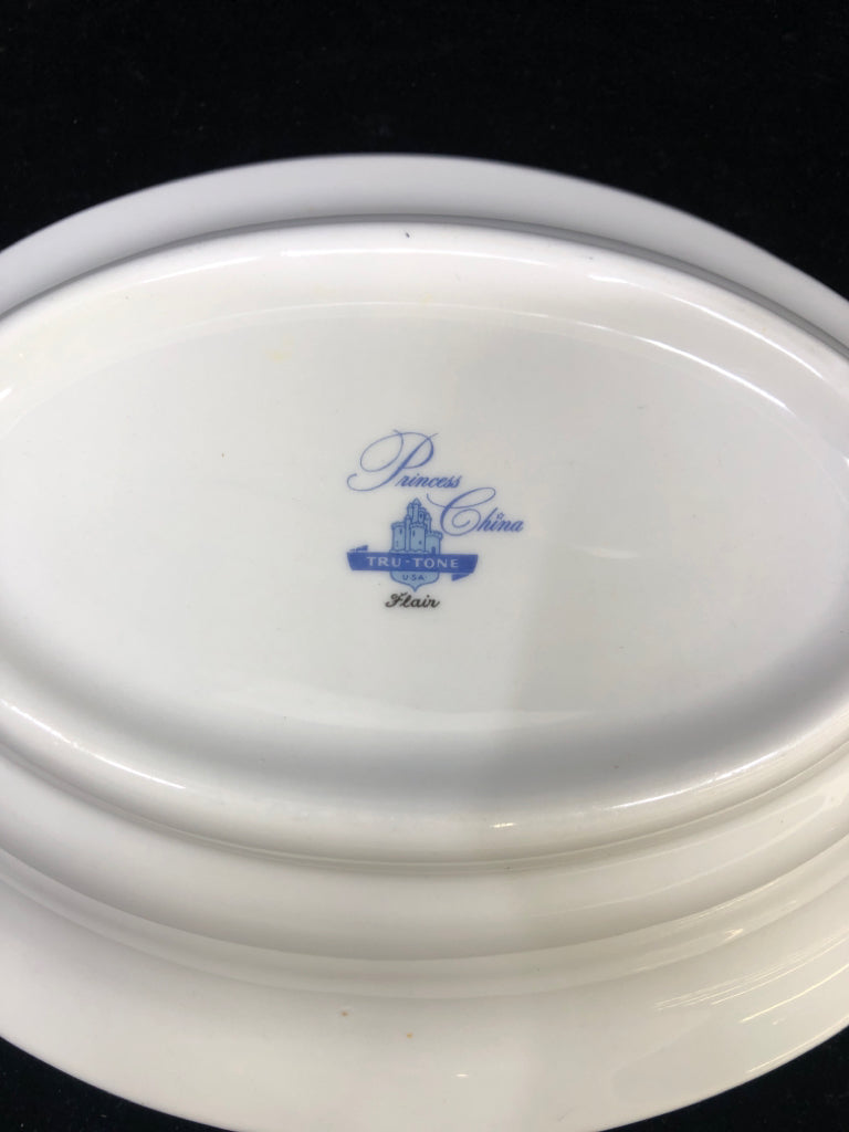 VTG OVAL PINK TULIP W/GREY STEMS&GREY RIM BOWL.