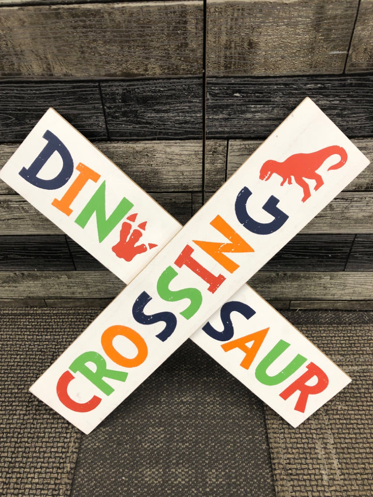 DINO CROSSING WOOD WALL HANGING.
