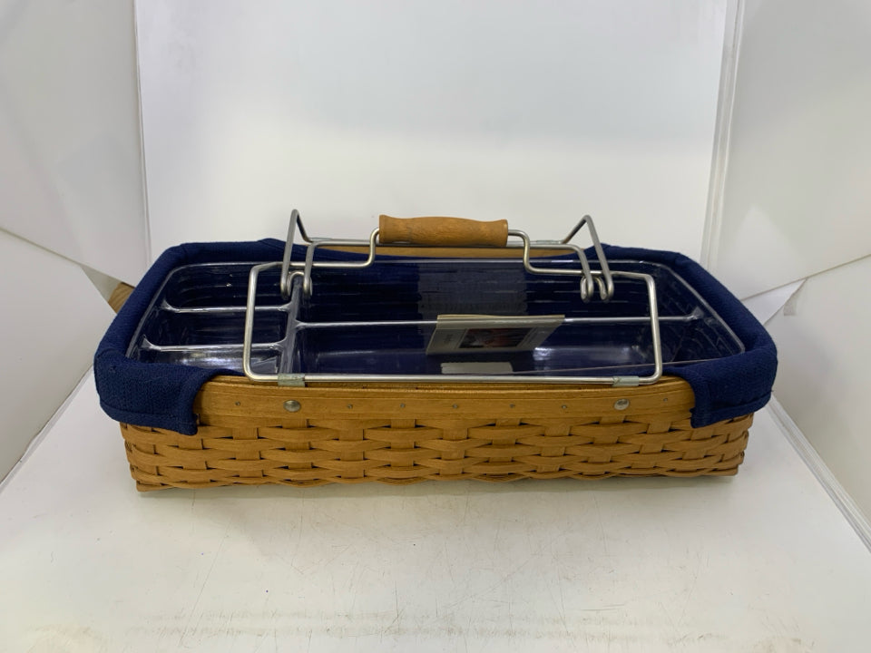 HOUSEHOLD CADDY BASKET W/ NAVY LINER DIVIDED PROTECTOR.