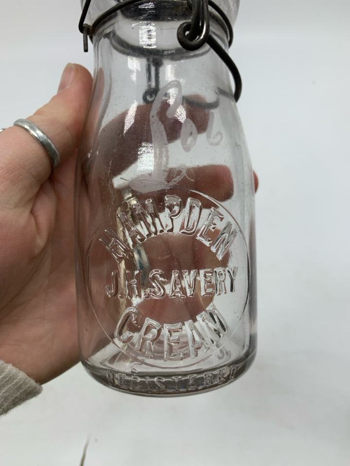 VTG HAMPDEN CREAM BOTTLE W/ METAL COVER.