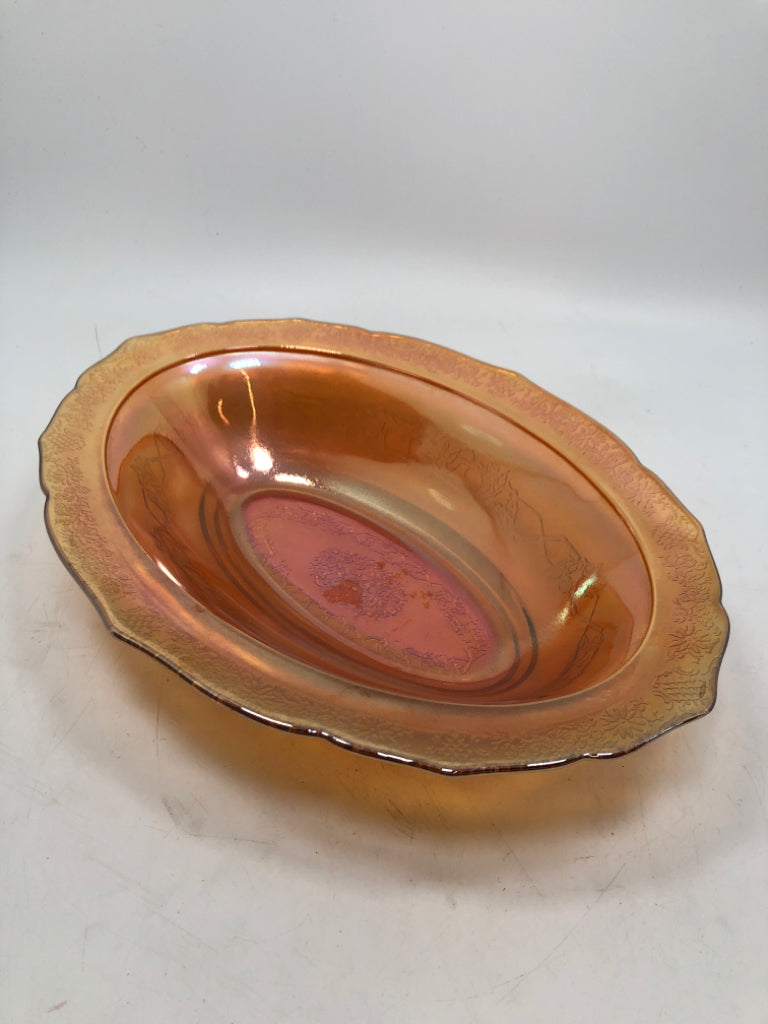 VTG CARNIVAL GLASS OVAL SERVING BOWL.