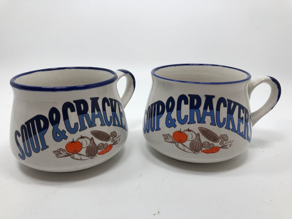 2 SPECKLED SOUP & CRACKER MUGS.
