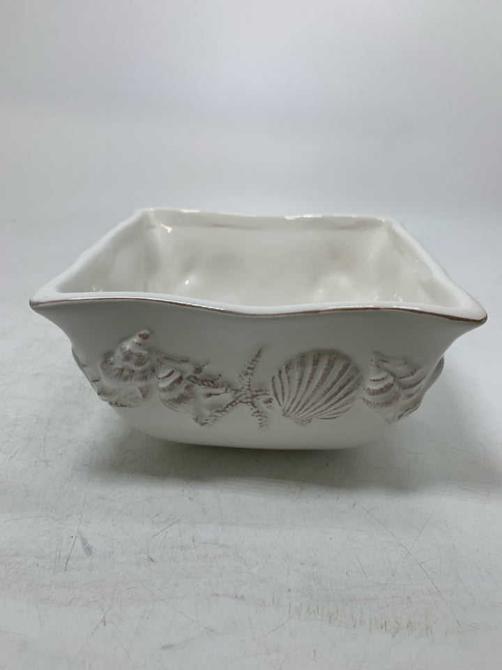 SQUARE BOWL W/ EMBOSSED SHELLS.