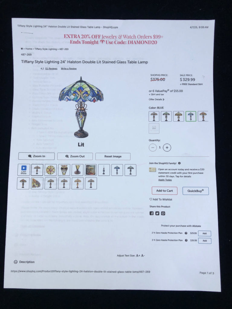 TIFFANY STYLE LIGHTING HALSTON DOUBLE LIT STAINED GLASS TABLE LAMP.