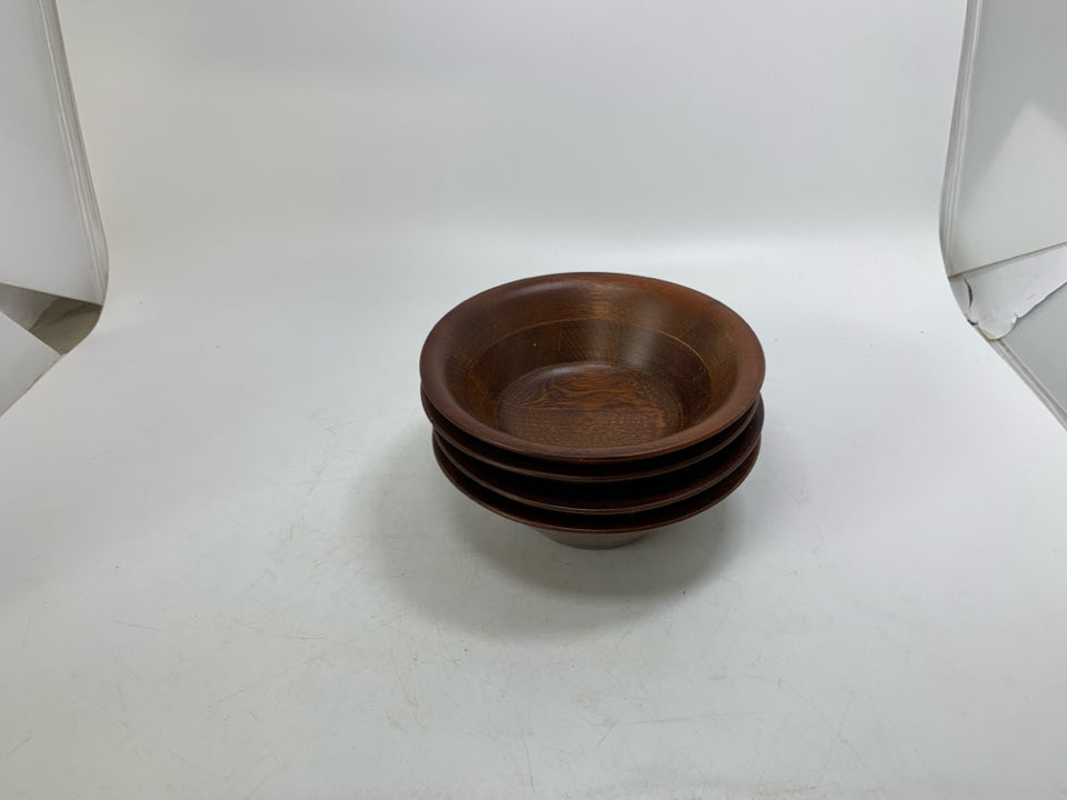 4 DARK WOOD SALAD BOWLS.