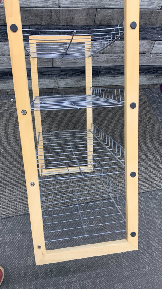WOODEN SIDED SHOE RACK.