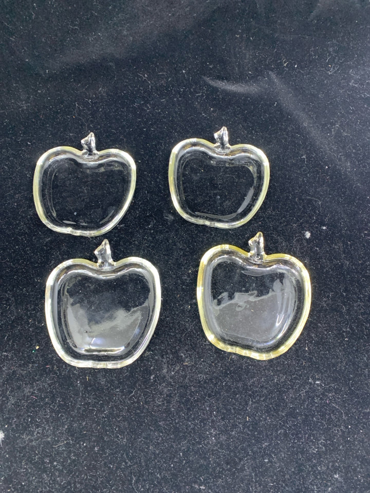 4 MINI CLEAR GLASS APPLE PLATES.