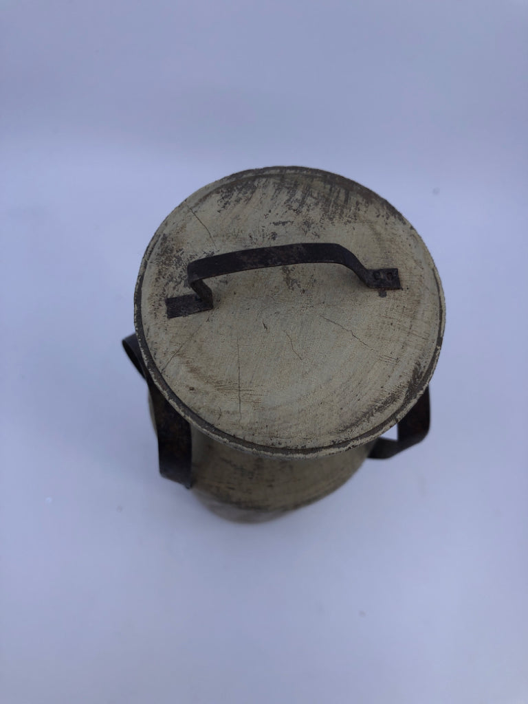 DISTRESSED WOOD MILK BOTTLE W HANDLES.