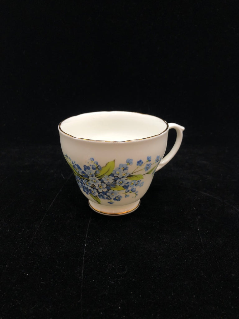 BLUE FLORAL TEA CUP & SAUCER - SANDFORD.