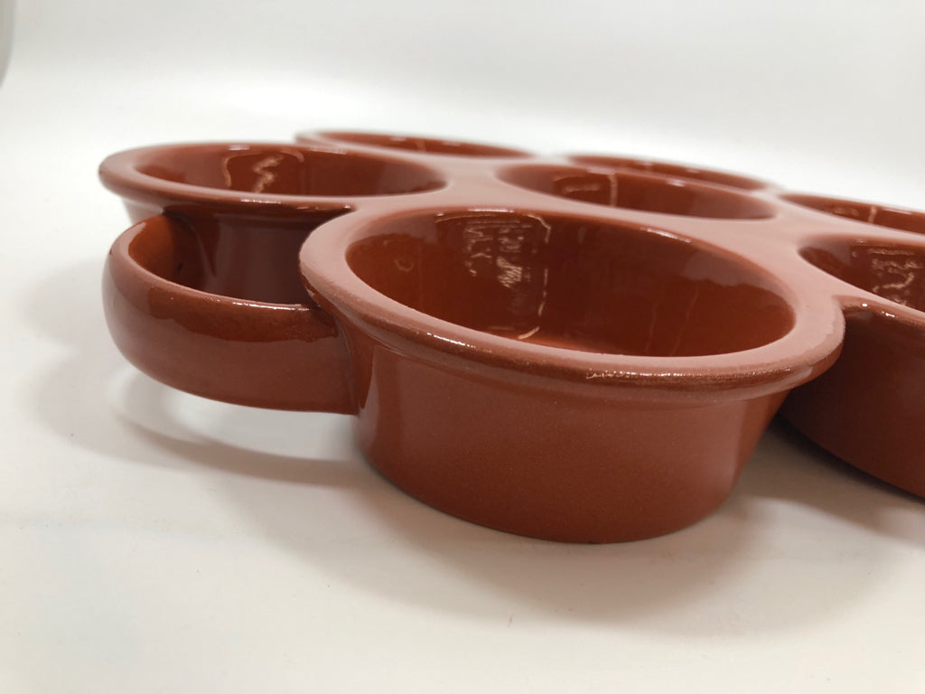 BROWN GLAZE TERRACOTTA ANTIPASTO SERVING PLATTER.