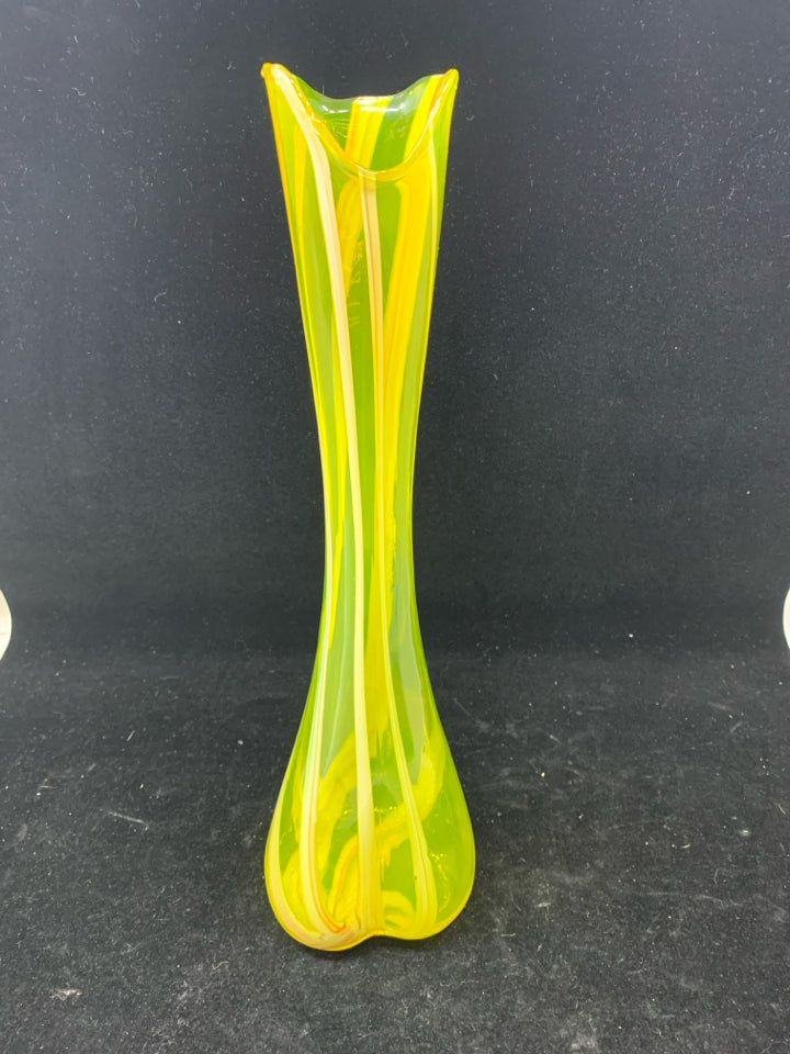 YELLOW STRIPED NARROW NECK VASE.