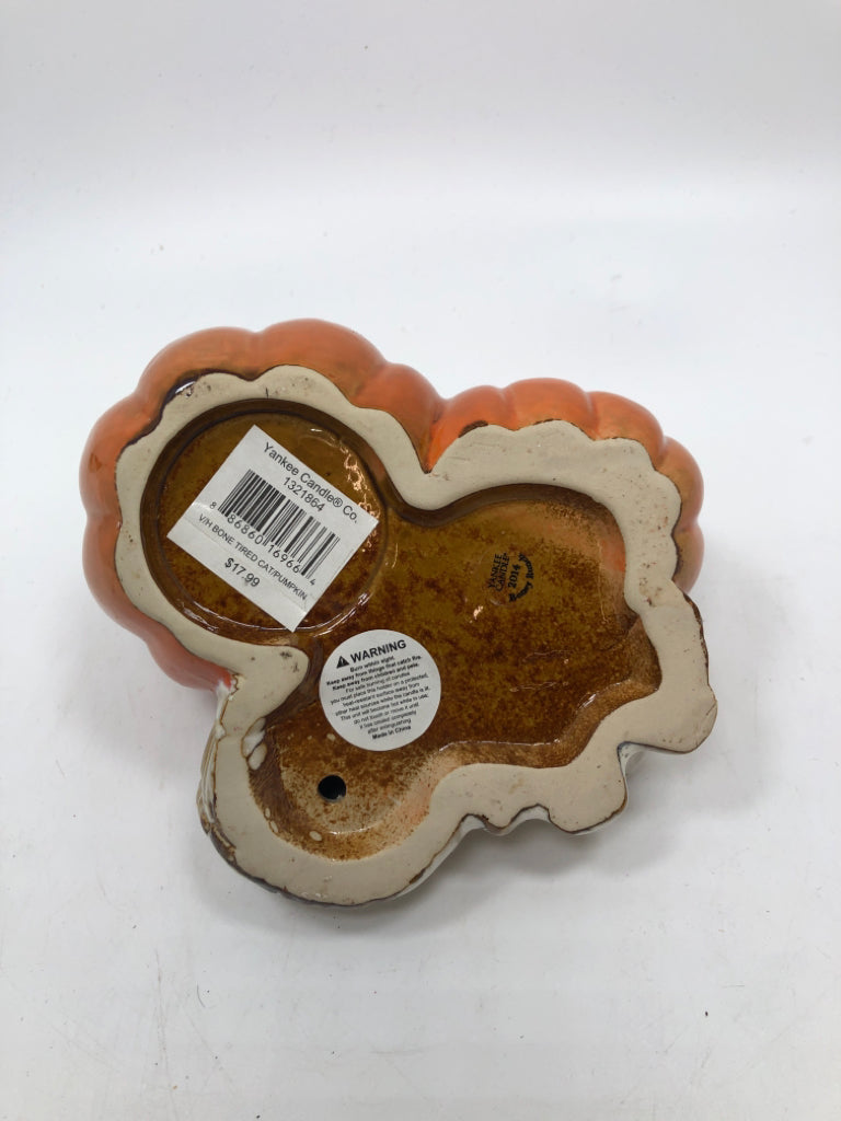 VOTIVE CANDLE HOLDER BONEY BUNCH PUMPKIN & SKELETON CAT -YANKEE CANDLE.