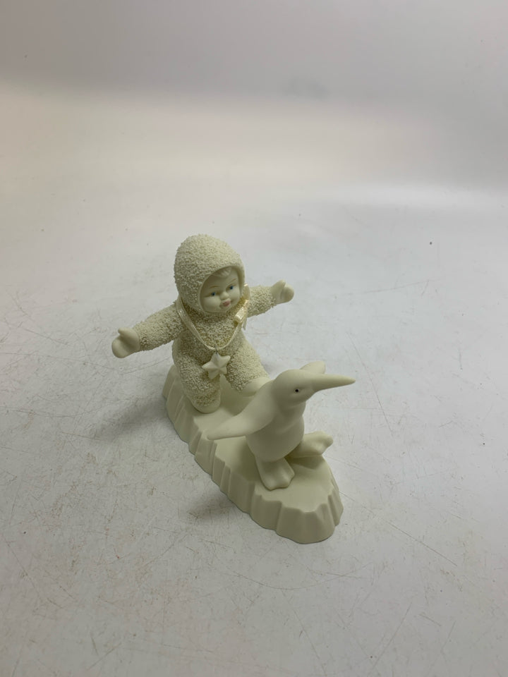 SNOWBABIES DEPT 56 "PERFECT BALANCE" BABY W/ PENGUIN FIGURINE.