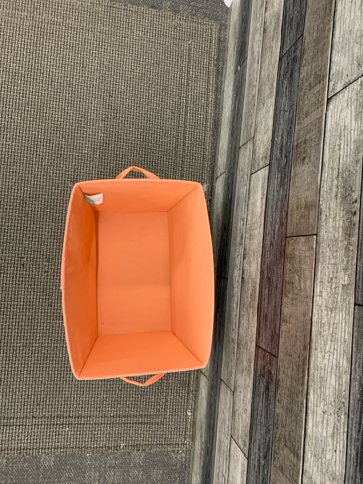 ORANGE/WHITE STRIPE CANVAS STORAGE BIN.