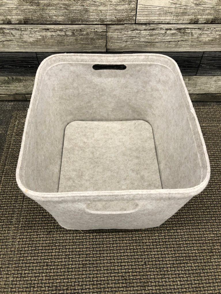 GRAY FABRIC STORAGE BIN.