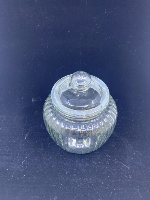 ROUND RIBBED GLASS CANISTER.