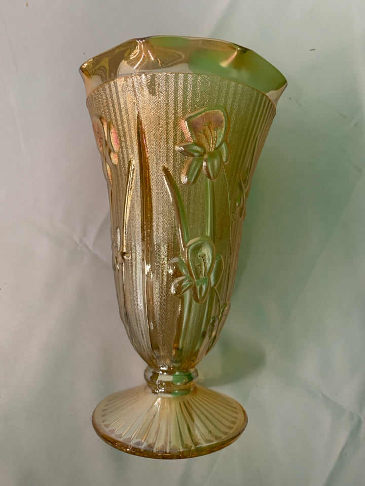 VTG IRIDESCENT EMBOSSED VASE.