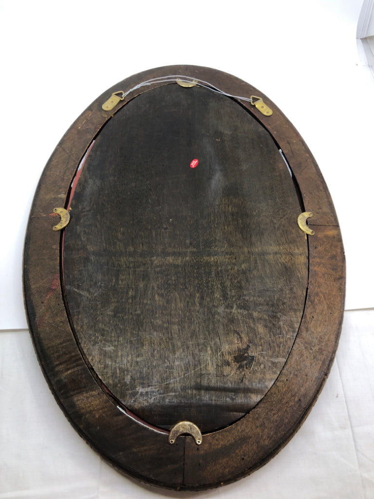 OVAL MIRROR BAMBOO TRIM/ PEBBLE DETAIL.
