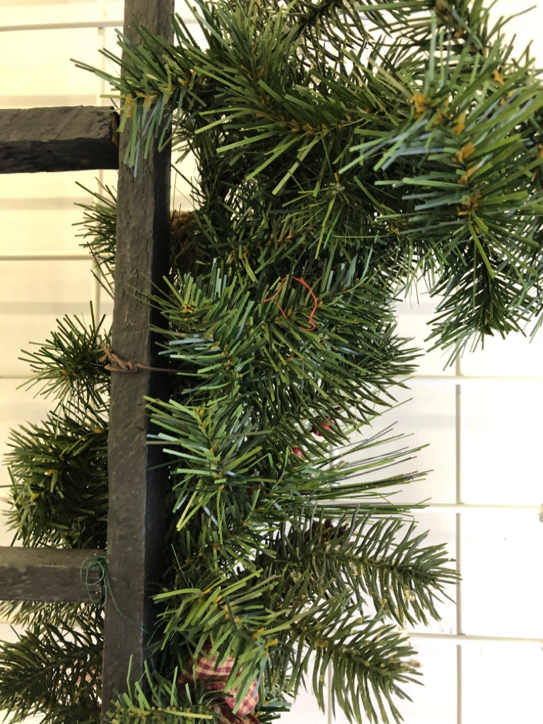 BLACK DECORATIVE LADDER W FAUX GARLAND.