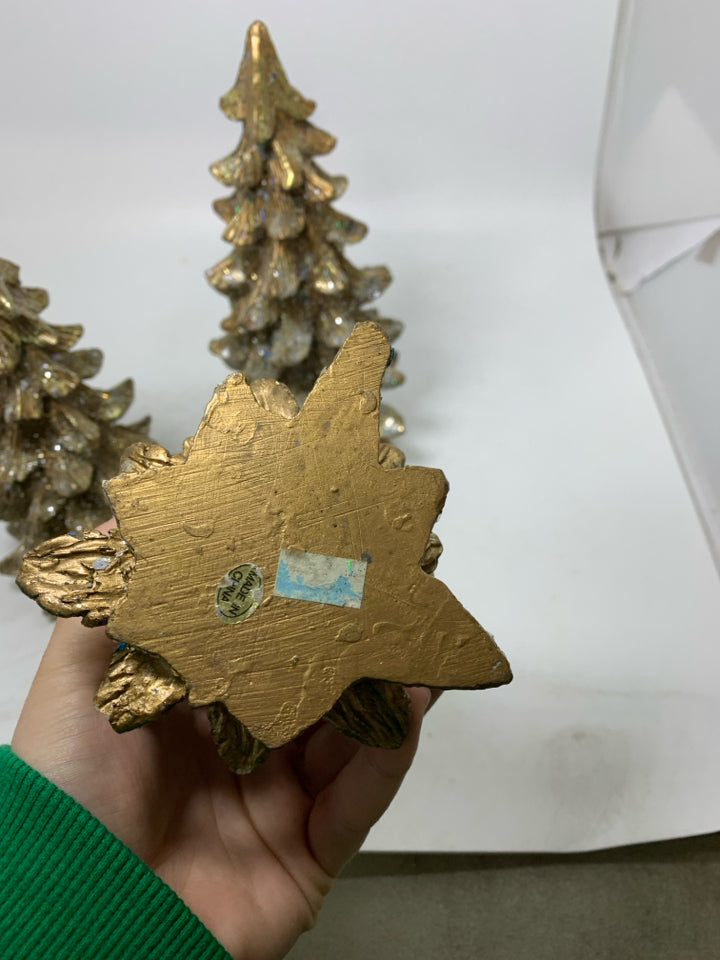 3 GOLD TEXTURED CHRISTMAS TREES.