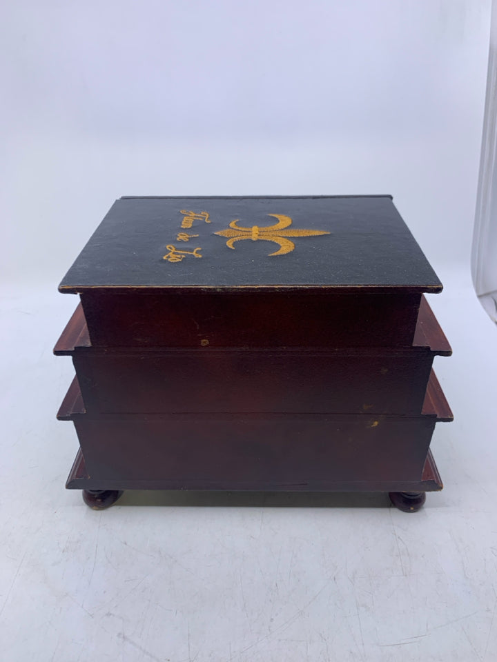 FOOTED 3 STACKED BOOKS W/ DRAWERS EMBROIDERED WORDS PARIS.