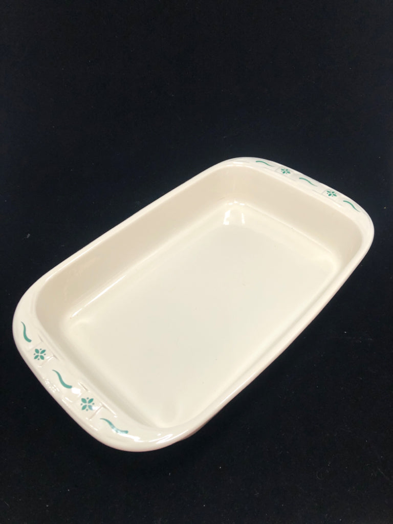 STONEWARE BAKING DISH W/GREEN DETAILS.
