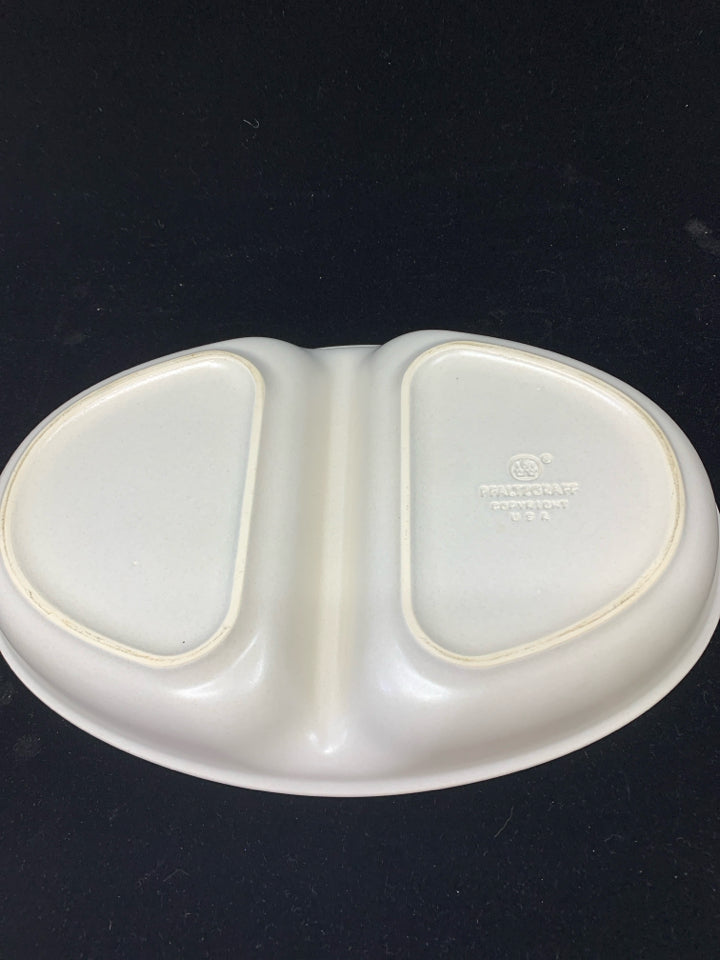 VTG CREAM & BLUE PLATTER W/DIVIDER & FLORAL PATTERN.