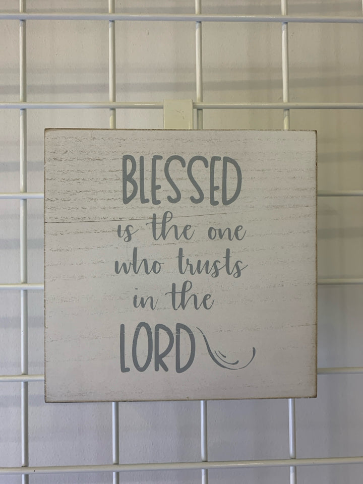 WHITE WOOD "BLESSED" SIGN.