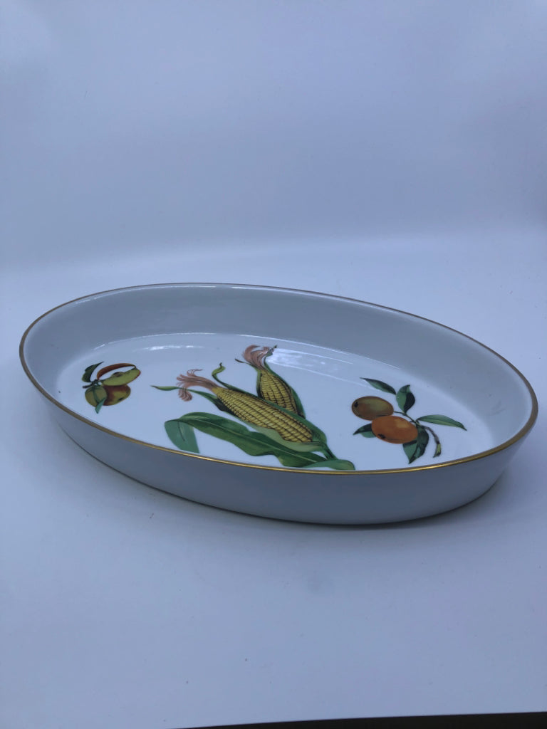 VTG OVAL BAKING DISH W CORN AND FRUIT- EVESHAM.