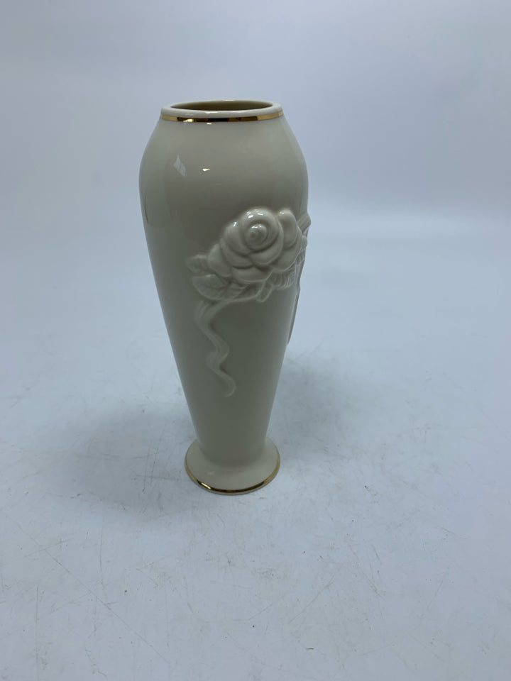 FOOTED VASE W/ EMBOSSED ROSES.