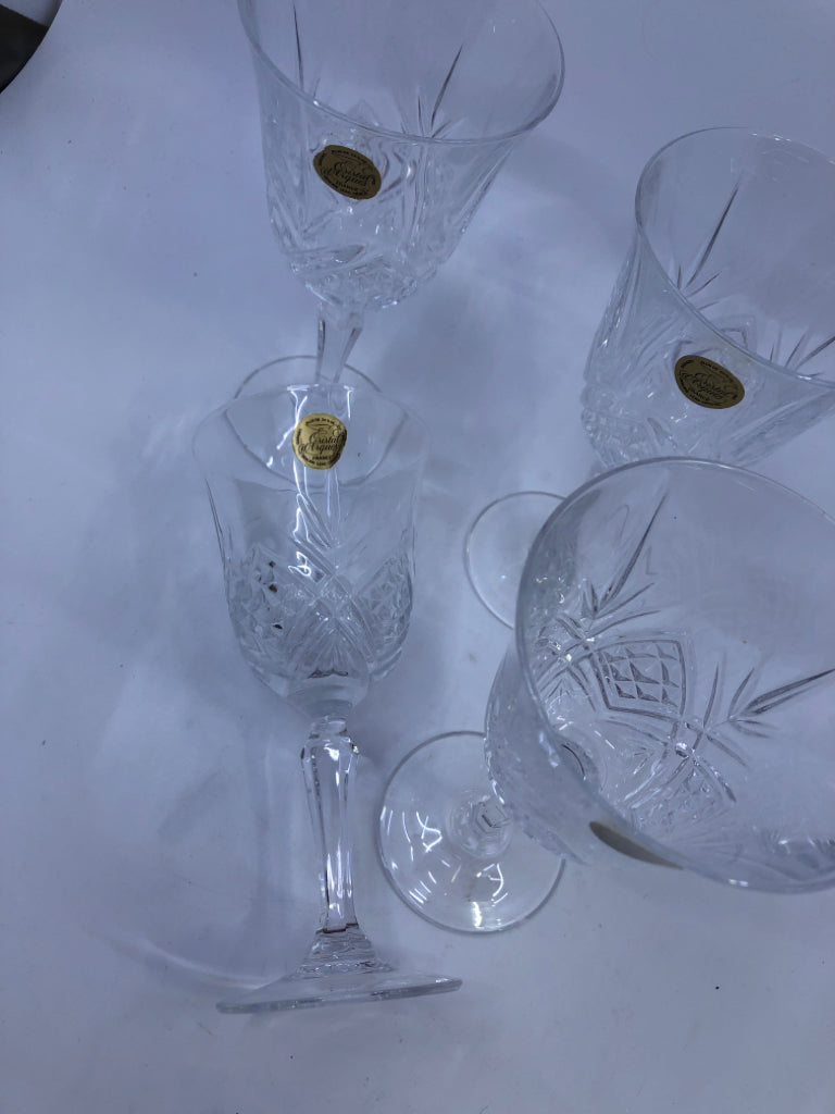 4 CUT CRYSTAL WINE GLASSES-W STICKER.