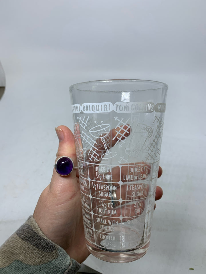VTG DRINK RECIPE GLASS.