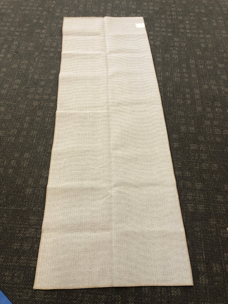 TAN, BLUE BORDER MACHINE WASHABLE RUG RUNNER.