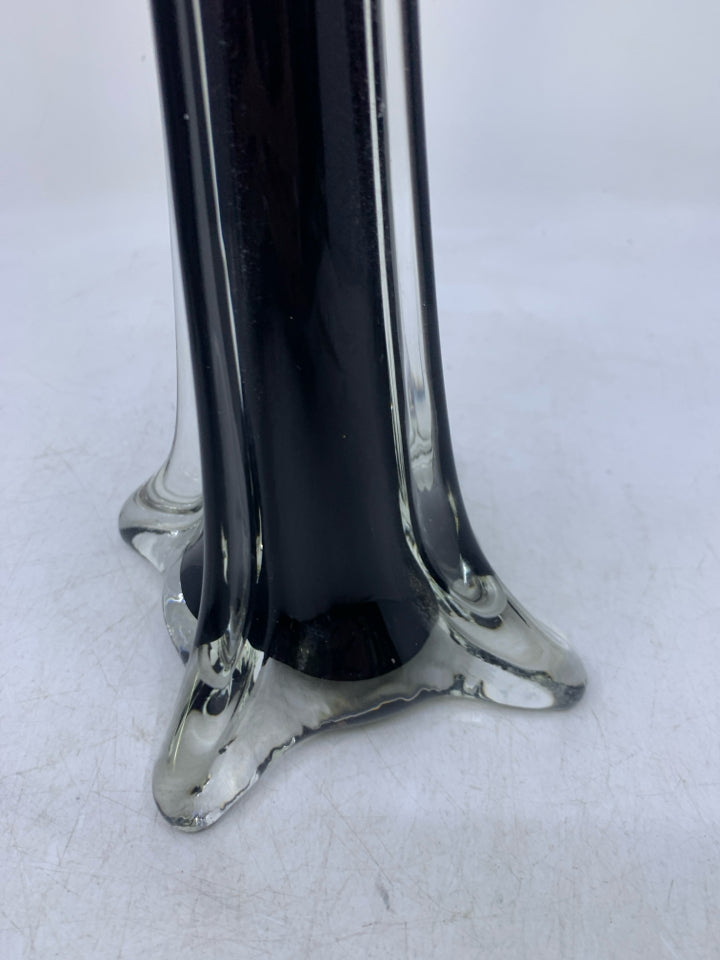 BLACK SKINNY GLASS VASE W/ HEAVY SET BOTTOM.