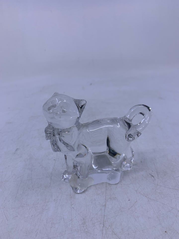 CLEAR CRYSTAL STANDING CAT W/ BOW.